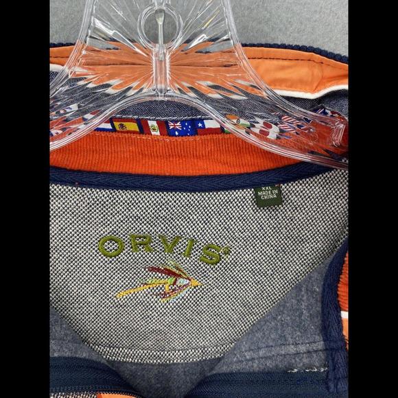 Orvis Sweater Mens Size XX-Large Gray Pullover Quarter Zip World Flags Collar - Picture 4 of 7